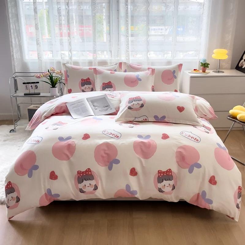 Comforter Cute Cartoon Panda Twin Queen 100% Cotton Kawaii Star Comforter 3 Pcs Soft Reversible Green Plaid Bedding Set