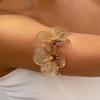 Vintage Metal Brushed Bangle Elegant Open Floral Arm Cuff Bohemian Hollowed Flower Bracelet  Women