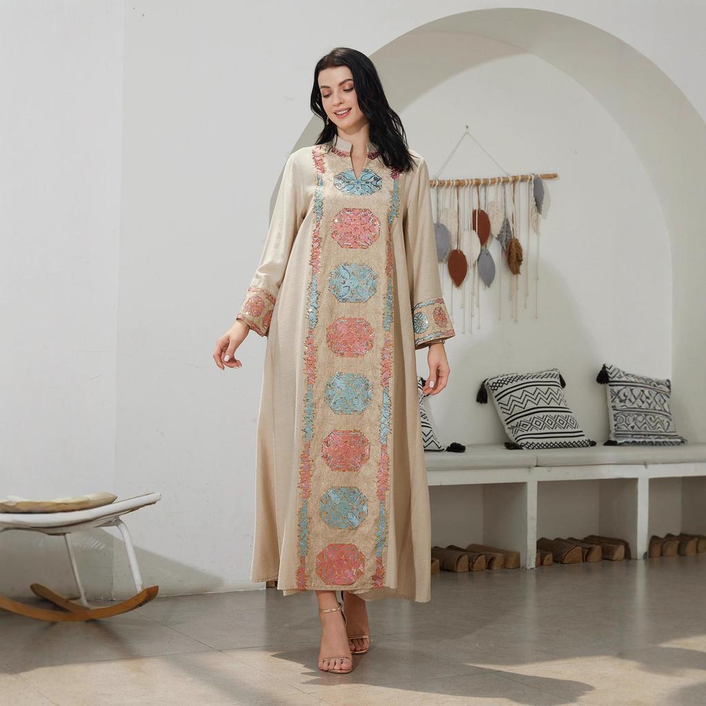 NC70 Middle East Style Muslim Sequin Loose Long Dress for Women