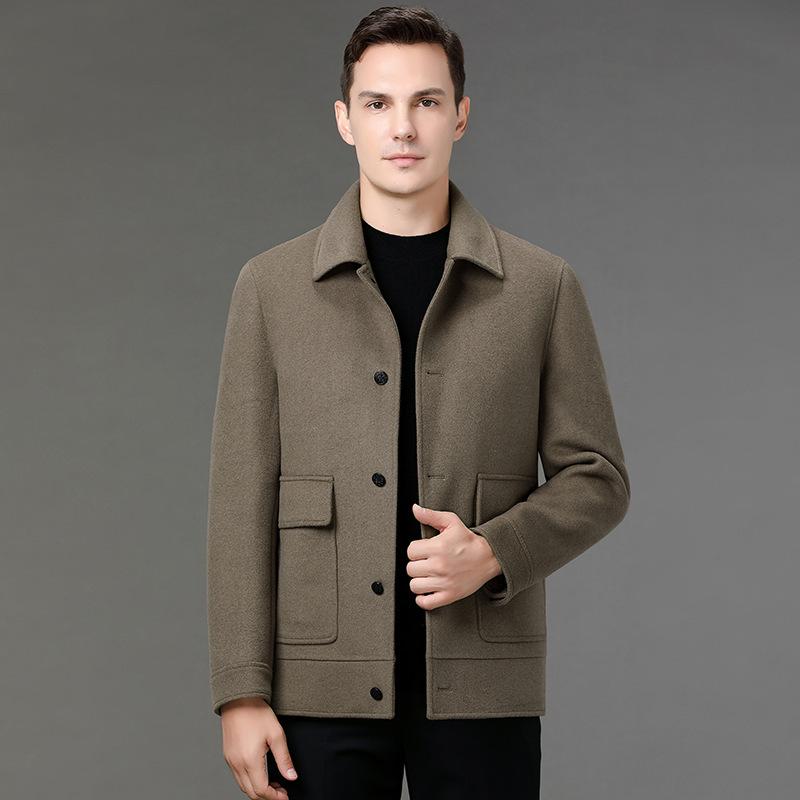 Men's double-sided cashmere coat, down lining, thickened warm woolen jacket, fashionable casual wear