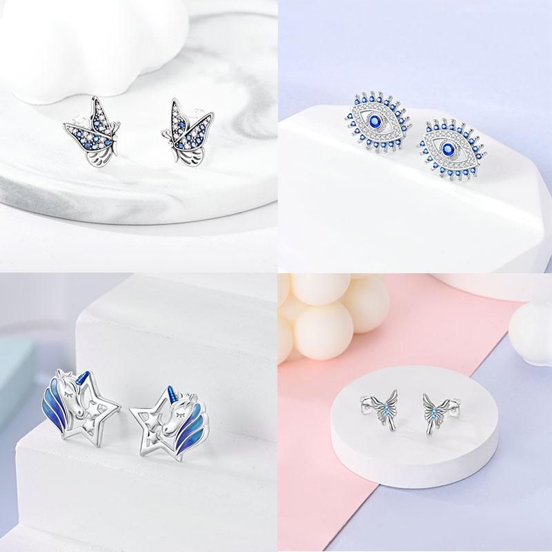 925 Silver Colorful Cute Animal Stud Earrings for Women Girlfriend Birthday Gift