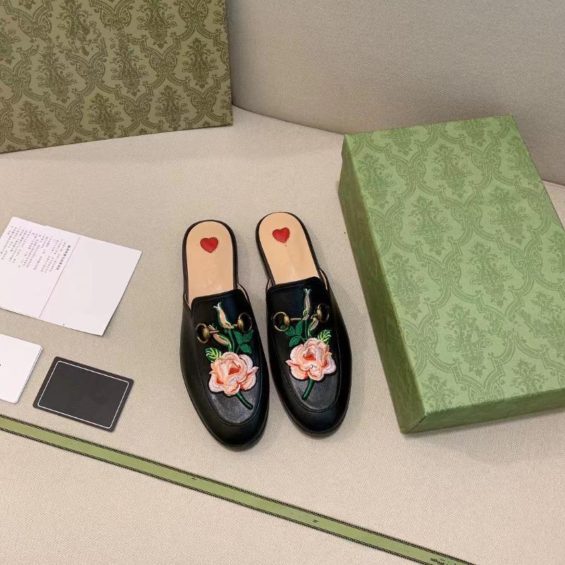 Horse Title Buckle G Home Bag Head Half Slippers Women's Summer Leather Flat Bottom Wear Lazy Muller Shoes Soft Sole Large Size 41-43