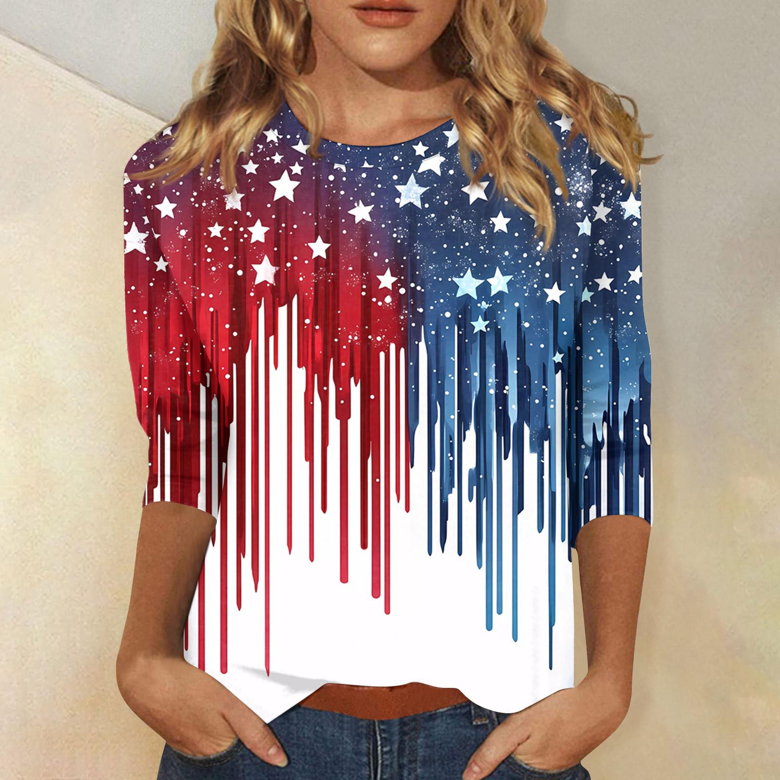 

Женские топы Рубашка с рукавом три четверти Круглый вырез Свободная повседневная рубашка Футболка с принтом XXXL