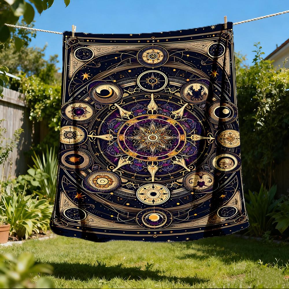 1pc Astrology Symbols Mandala Throw Blanket Polyester Fiber, Lightweight Flannel, Soft & Warm, All Season Use for Outdoor, Camping
