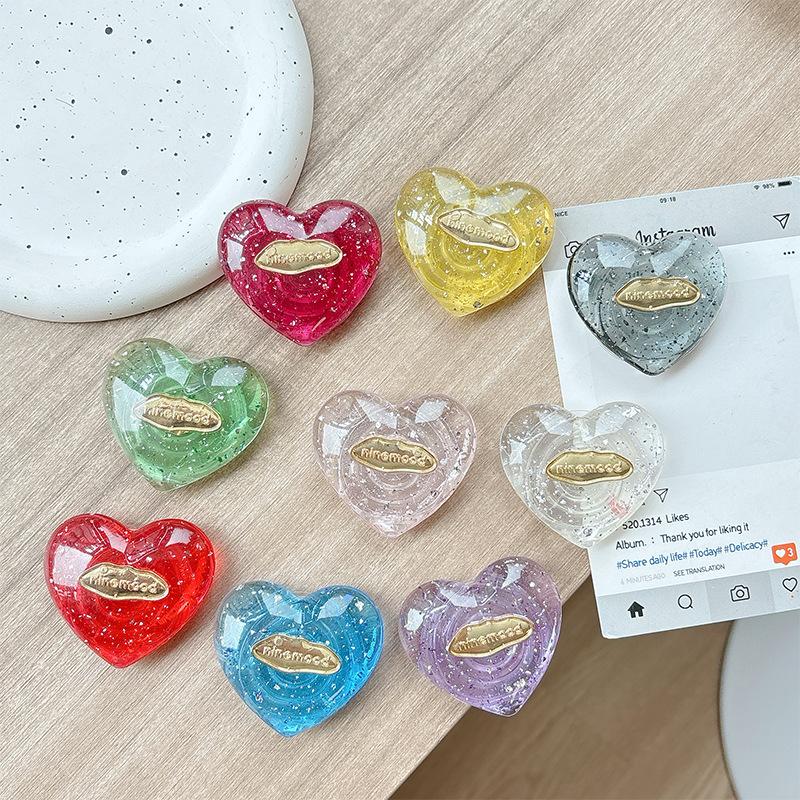 Solid Color Transparent Sequined Love Mobile Phone Airbag Bracket Pasted Retractable Lazy Desktop Watching Drama Support Ring Buckle