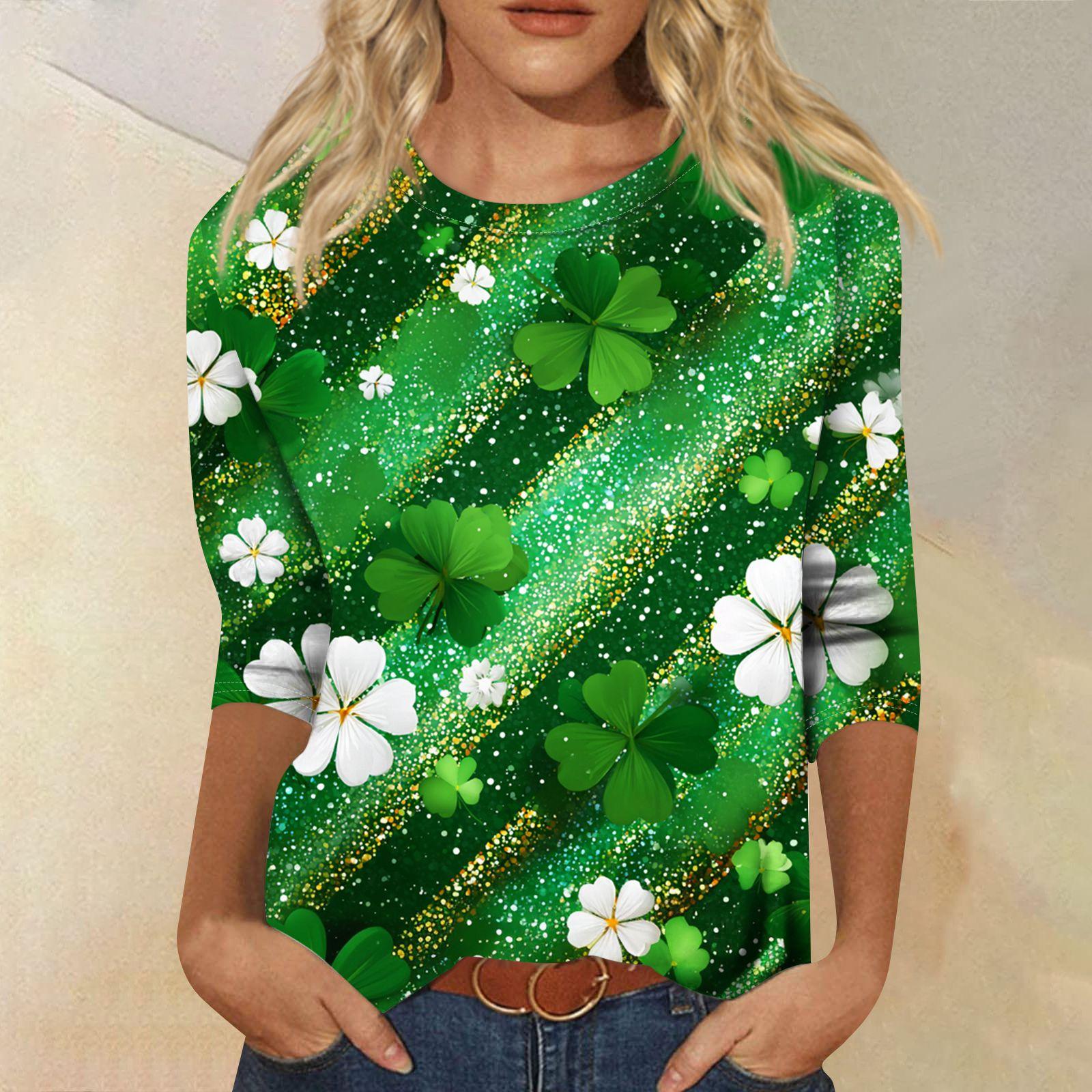 

Women s Fashionable Casual Three-quarter Sleeve Saint Pao Print Round Neck Pullover Top XL небо синє кольору