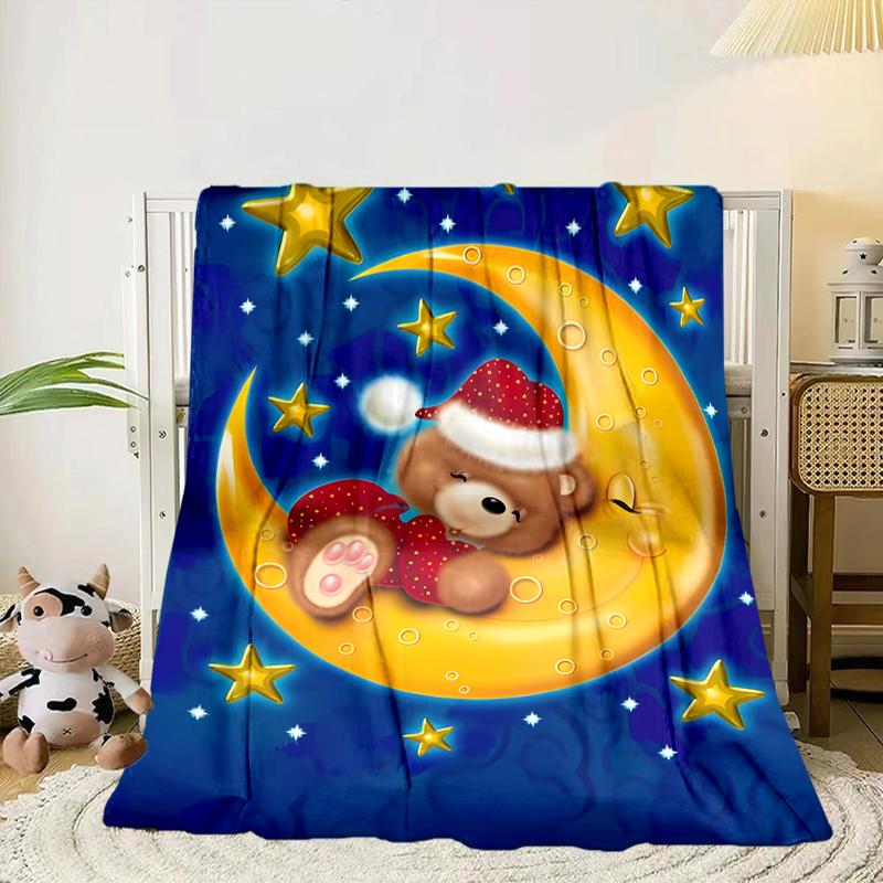 Teddy Bear Night Sky Blanket Flannel Blanket for Bed, Sofa, Camping, Hiking, Picnic Essentials, Gift for Family Fan Gifts