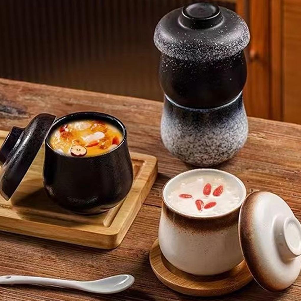Neuer Suppentopf im japanischen Stil Keramik-Schmortopf mit Deckel Löffel-Set Haushalt Reis-Schüssel Wasserfest Schmoren Restaurant Dessertschale