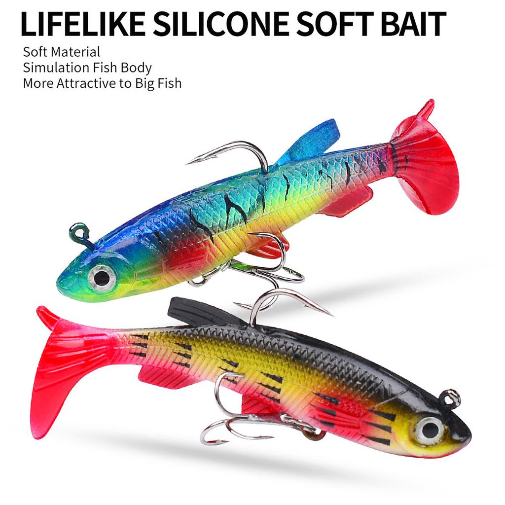 5Pcs Bass Trout Soft Fishing Lures for Freshwater & Saltwater Soft Silicone Squid Fishing Lures Fishing Jig Head Hooks