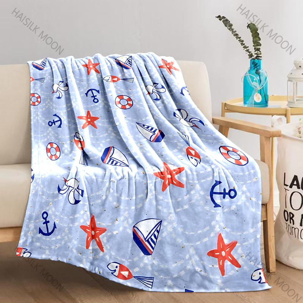 Striped Navy Style Nautical Compass Anchor Printed Blanket Bedroom Living Room Sofa Chair Office Nap Shawl Blanket Holiday Gift
