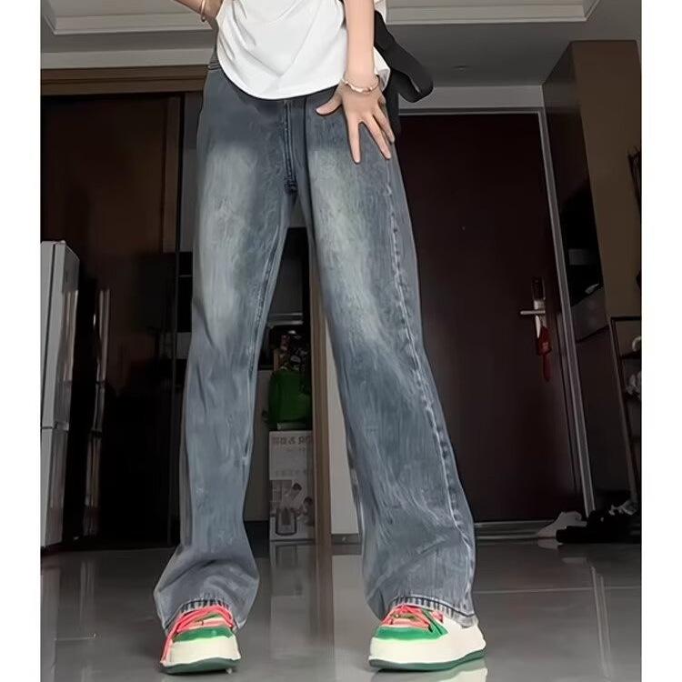 Women's 2025 Retro High Street Jeans: Fleece-Lined Straight, Narrow & Wide Leg Options for Spring, Autumn, Winter