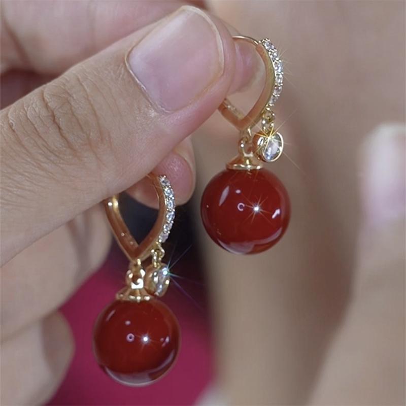 French Retro Red Pearl Earrings: Luxury Ear Clips & Dangles, 2024 Best Seller - Autumn/Winter Collection