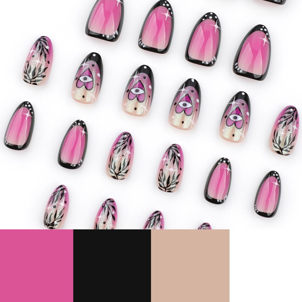 24 Pieces European and American Short Smudged Almond Type Wearing Nail Piece French Glitter Fake Nail Press on Nails