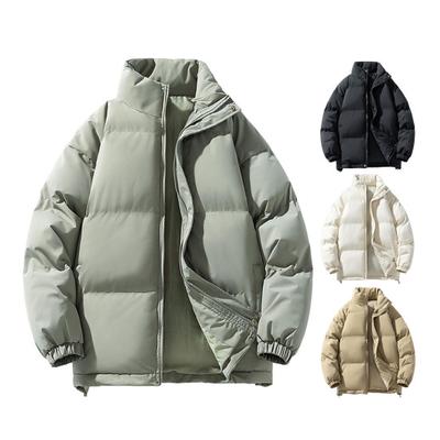 Wintermantel aus Baumwolle, Stehkragen, lange Ärmel, Reißverschlussleiste, Pufferjacke mit Taschen, einfarbig, lockere Passform, verdickte warme Oberbekleidung