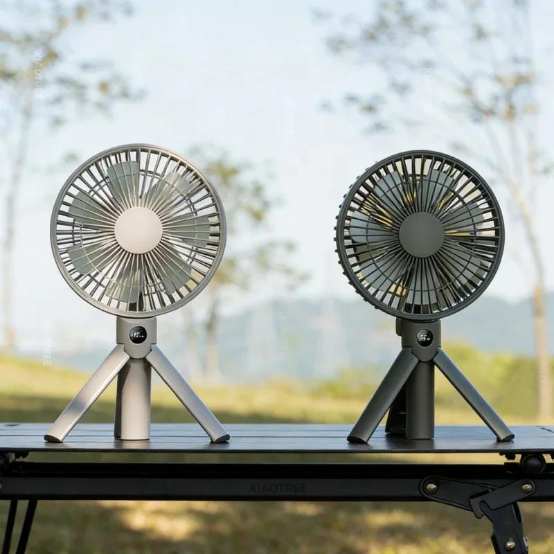 Portable Handheld Rechargeable Fan LED Digital Display 180°Adjustable Rechargeable Fan 4 Speed Wind Camping Tripod Fan