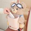 Car Trash Can with Tissue Box Cute Bear Design Plush Doll Waterproof Inner Bucket Car Armrest Organizer Fits Most Center Consoles