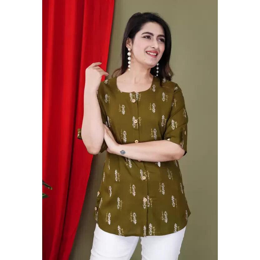 Women Casual Regular Sleeves Printed Top Kurta Indian Pakistani Top Tunic Dress VF-1899