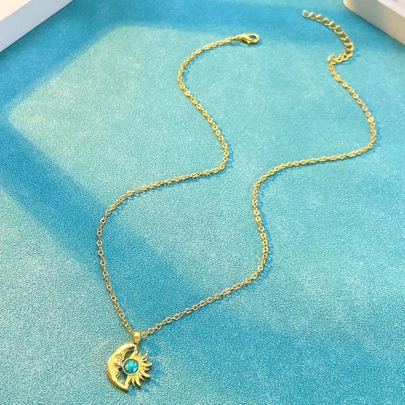 Elegant Sun Moon Pendant Necklace Unique Sun and Moon Charm Necklace Adornment Beautiful Opal Adorned Neck Chain Jewelry