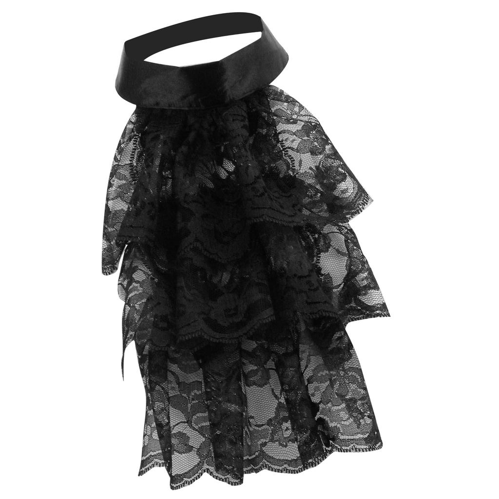 Lace Jabot Collar Victorian Theme Party Neckwear Cosplay Accessory Collar for Halloween Teaparty Courtstyle Neckpiece