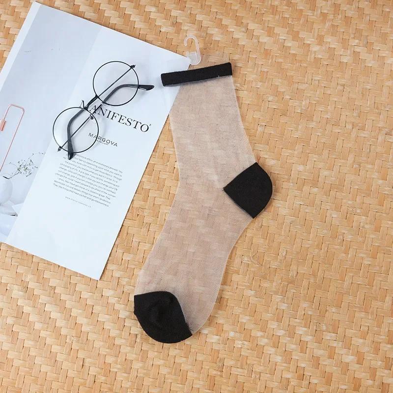 Sexy Lace Women Socks Summer Ultra-thin Transparent Mesh Fishnet Short Socks Harajuku Casual Breathable Black White Crew Socks