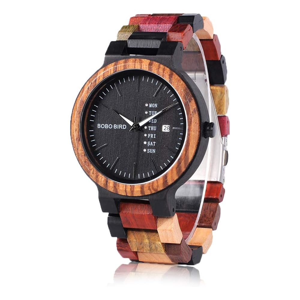 Bobo Bird Wooden Multi-Function Quartz Watch Colorful Handmade Sports Chronograph for Men and Women