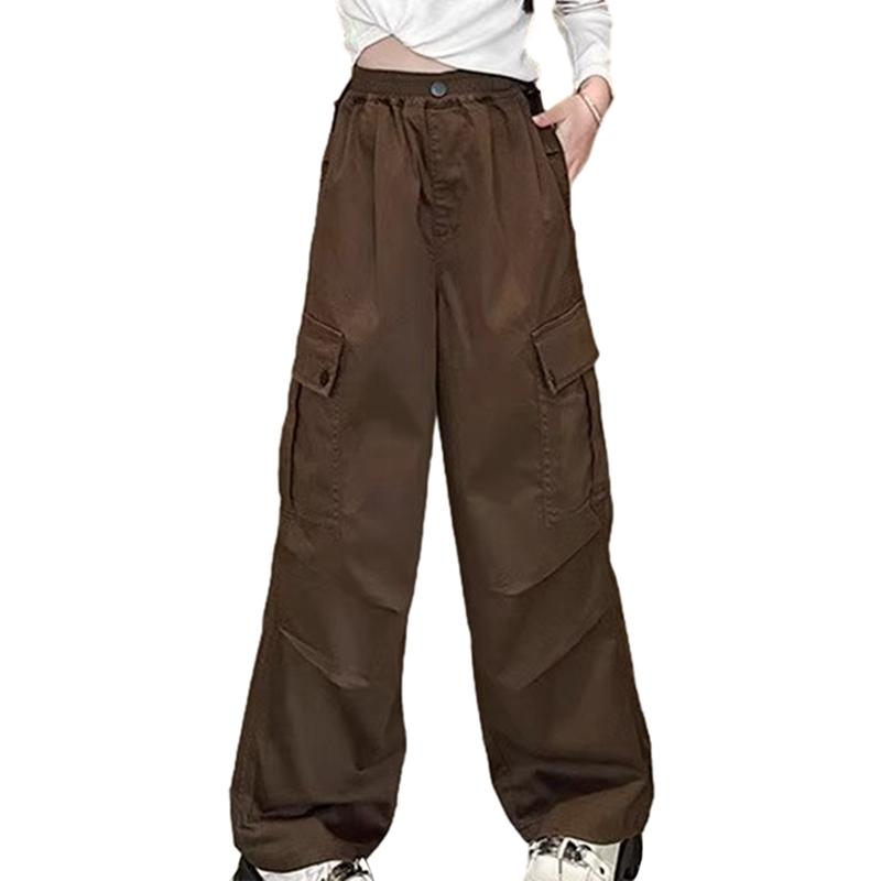 

Свободные прямые широкие брюки для детей от 6 до 14 лет, брюки-карго с эластичной резинкой на талии, брюки с несколькими карманами 160