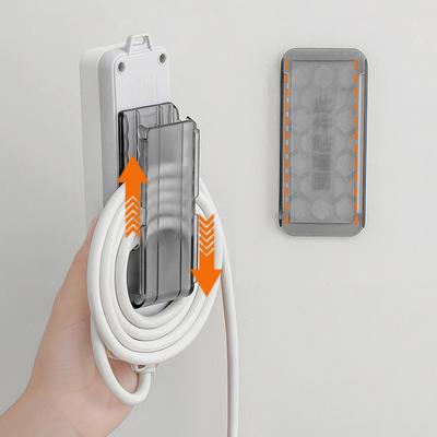 Self-Adhesive Power Stip Holder with Cable Organizer Plug Socket Fixator Wire Winder Wall Table Cable Holder Shelf Rack