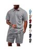 Men's Summer Jacquard Button-Down Polo Shirt & Shorts Set - Casual Sportswear Collection