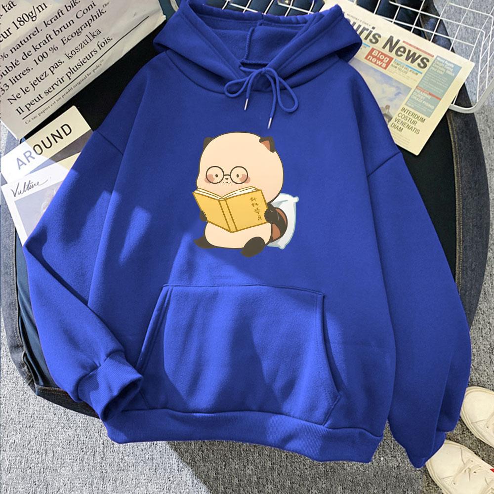 Raccoon Reading Graphic Hoodies Women/Men Casual Long  Sleeve Sweatshirts Winter Fleece Comfortable Hooded Tops