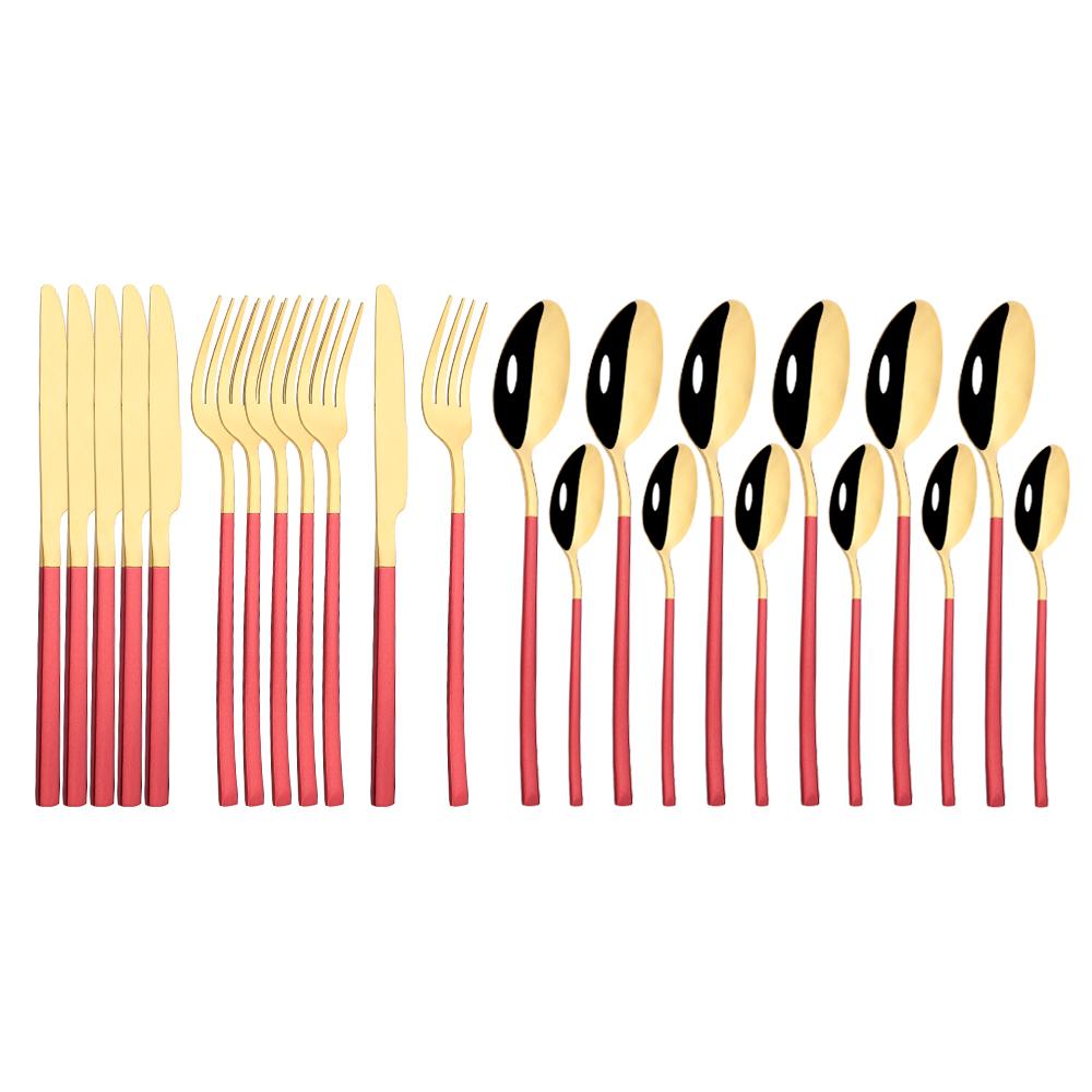 Gold Dinnerware Set Luxury Cutlery Stailess Steel Set 24Pcs Tableware Knives Forks Dining Dinner Set Western Food Restaurant