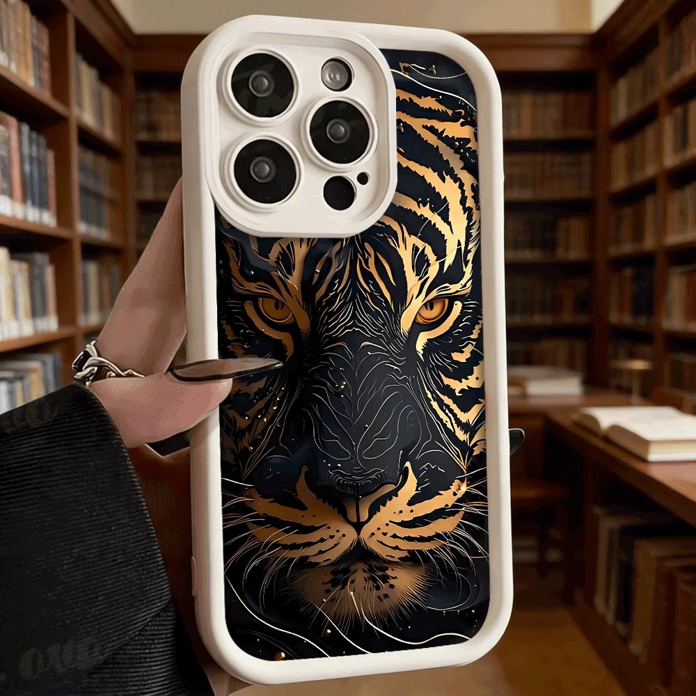 Golden Tiger Face Soft TPU Phone Case for iPhone 17 16 15 14 13 12 11 Pro Max Plus Shockproof Anti-Slip Cover