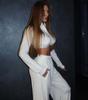 2026 New Cross-border European and American Contrasting Color Velvet Sports Suit Female Spice Girl Short Waist Top High Waist Wide Leg Pants