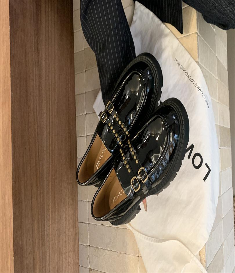 

! 25 New carved shallow mouth round head Mary Jane thick heel loafers age-reducing shallow mouth single shoes 39