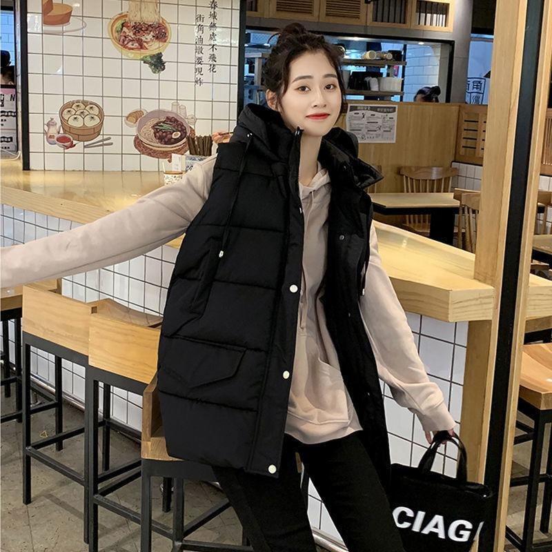 Down Cotton Vest Women's Autumn and Winter New Medium and Long Outer Wear Student Versatile Fashion Vest Outer Wear Trendy