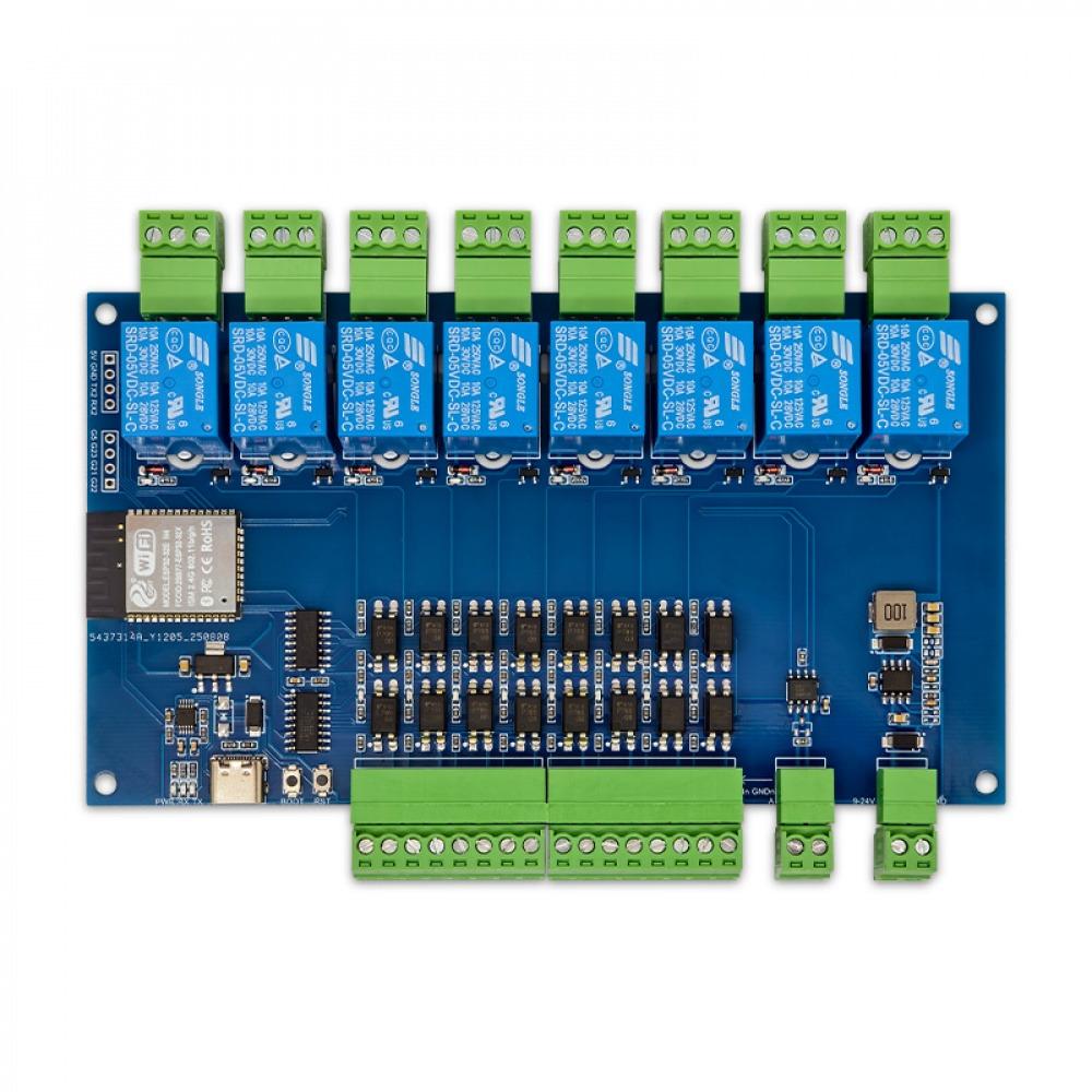 ESP32 Modbus 8-Channel Relay Module RS485 8 Way Input 8 Way Output Optocoupler Isolation 9-24V Power Supply With WiFi/Bl-uetooth