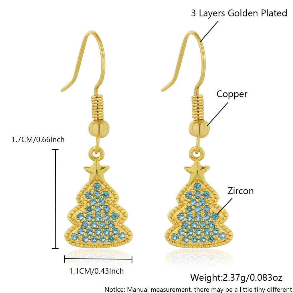 Weihnachts-Ohrringe, 18K Gold-Plattiert: Schneemann, Schneeflocke, Baum & Hut Ohrstecker