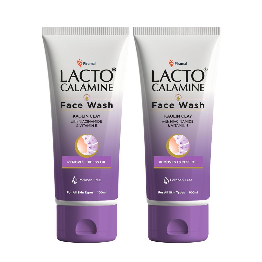 Lacto Calamine Face Wash For Oily Skin Kaolin Clay, Niacinamide & Vitamin E 100ml Pack Of 2 | Controls Oil, Pimples, Blackheads, Whiteheads