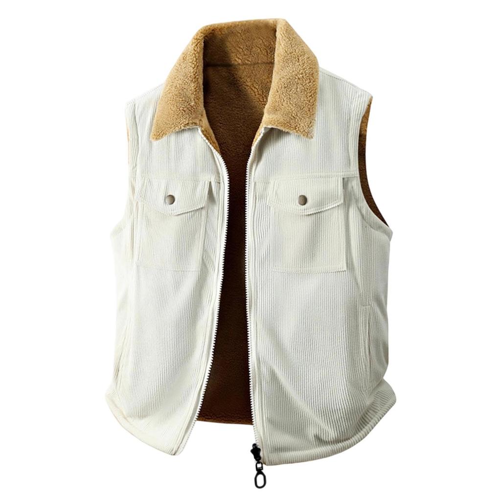 Men's Casual Inner And Outer Color-matched Zipper Vests, Men's Double-sided Fleece Warm Lambskin Lapel Vests