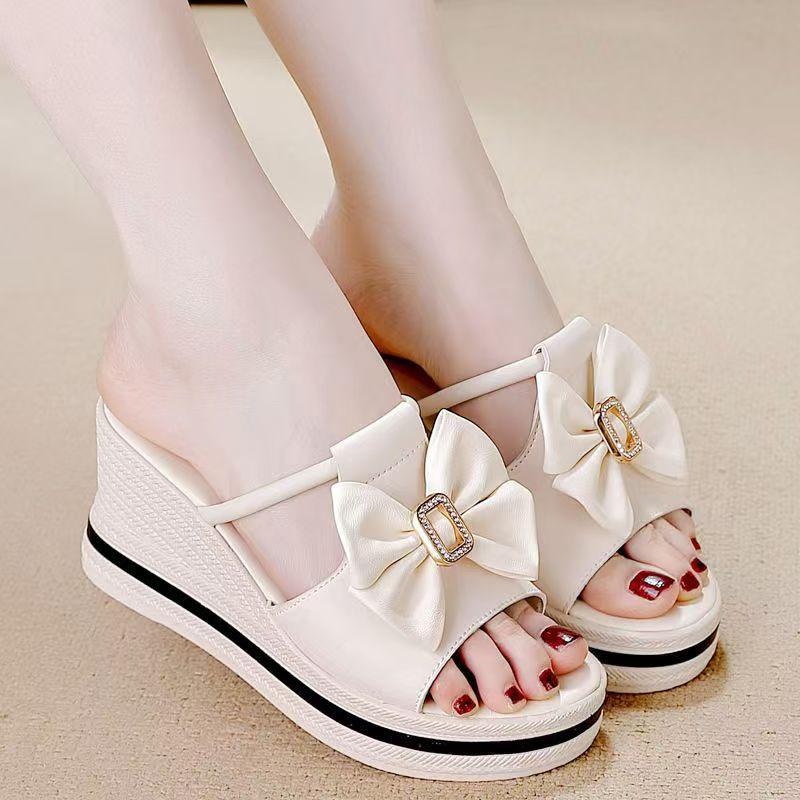 Summer new slope heel cool slippers sandals non-slip heightened thick-soled casual outer slippers