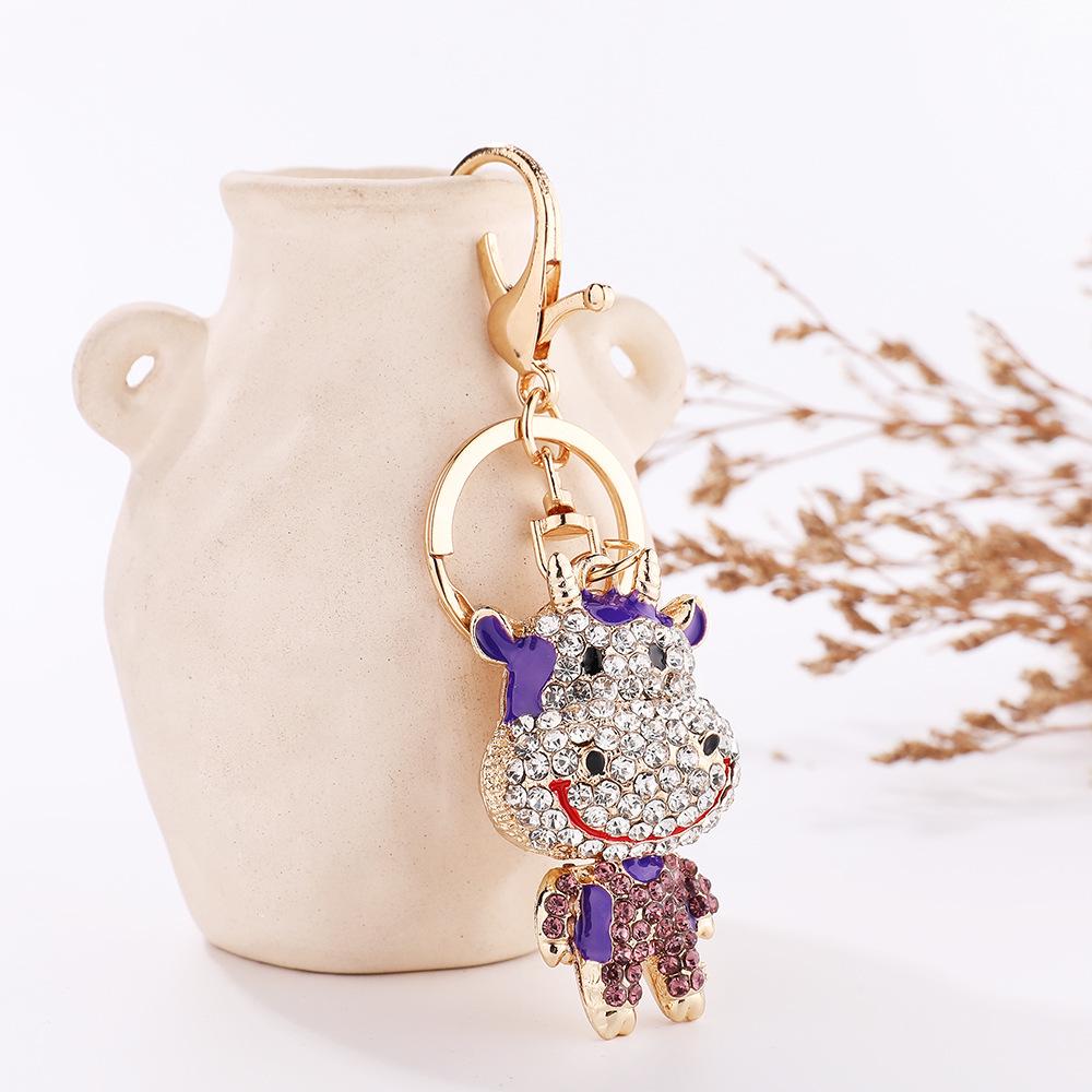 Metal Ox Zodiac Keychain: Cute Rhinestone Bull Bag Charm Pendant
