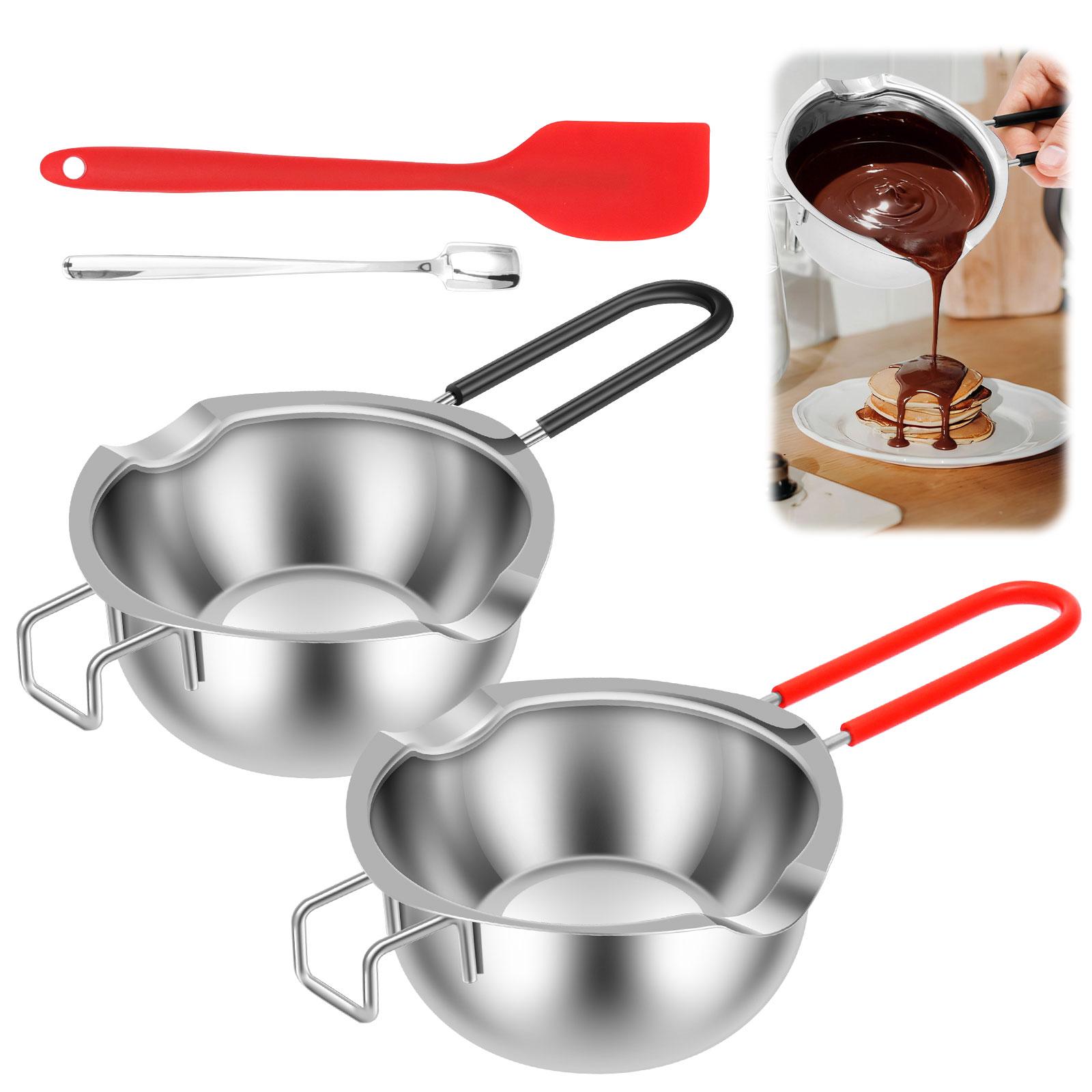 2Pcs Double Boiler Pot Set 480ml Stainless Steel Double Boiler with Spoon and Silicone Spatula for Chocolate Melting Butter