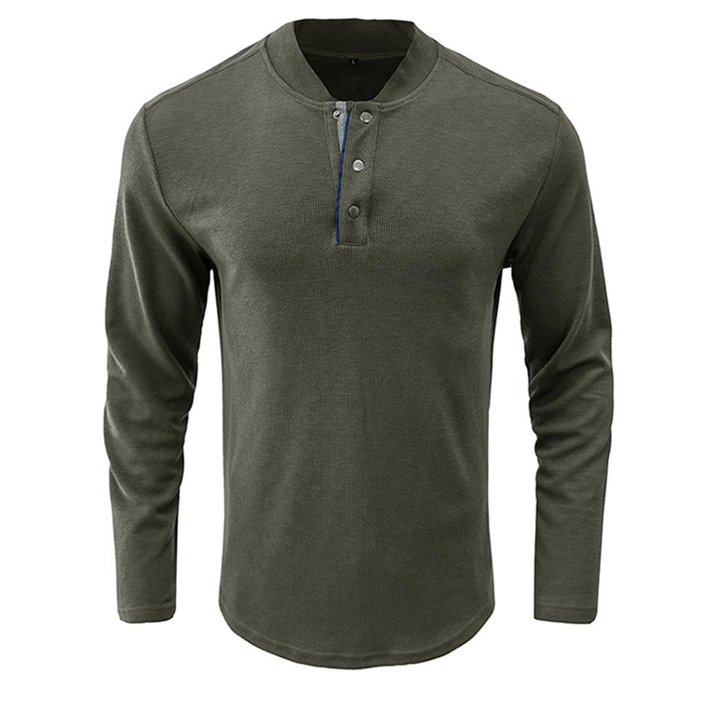 I Zimowy T-shirt Męski z Półotwartym Dekoltem Jednolity Kolor Długi Rękaw T-shirt Casualowa Koszulka Spodnia