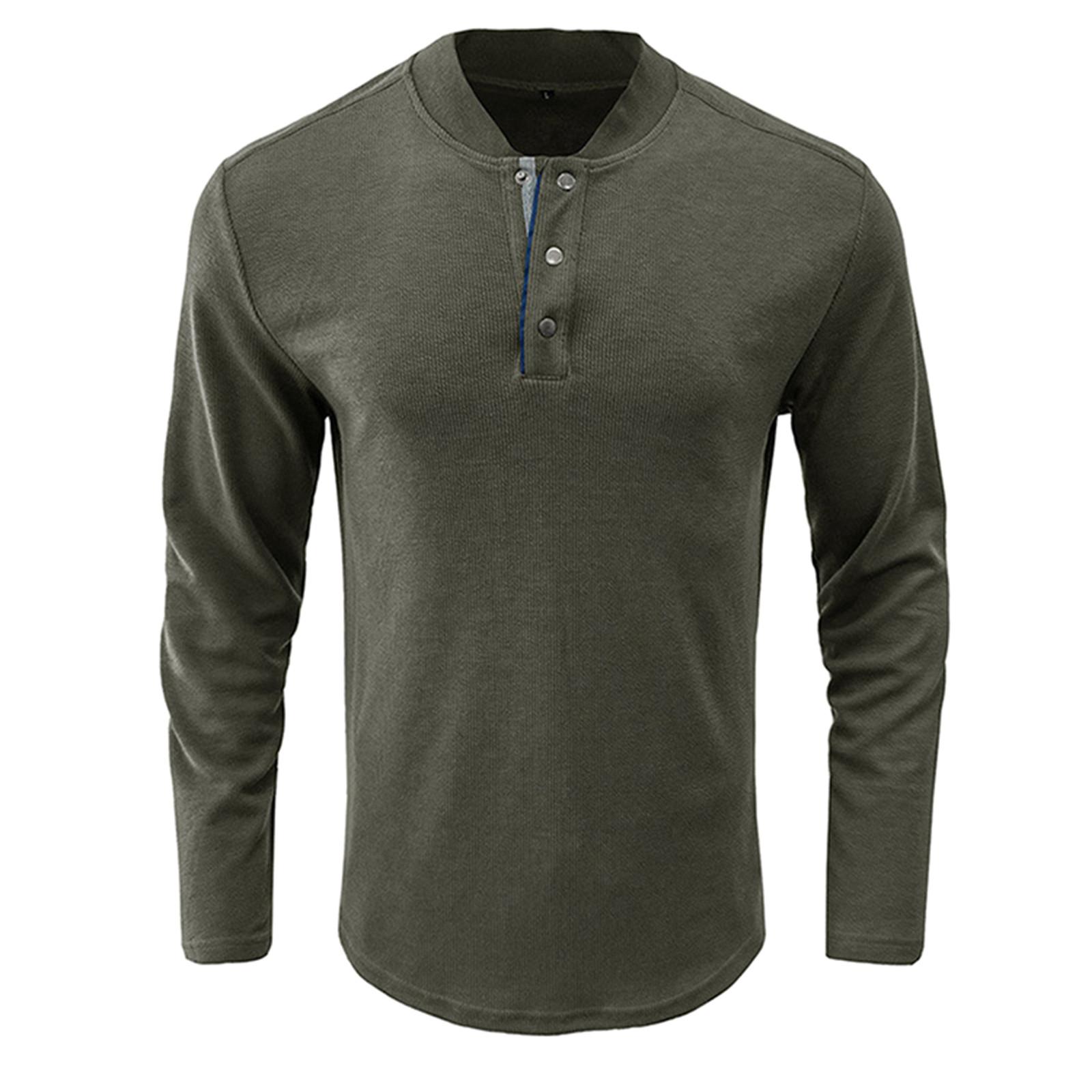 

И Зимняя Мужская Футболка с Полуоткрытым Воротником Однотонная Футболка с Длинным Рукавом Повседневная Рубашка с Пуговицами M