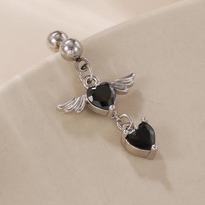 Semplici orecchini a forma di cuore con ali d'angelo in acciaio inossidabile con ciondolo a nappa femminile piercing anello ombelicale