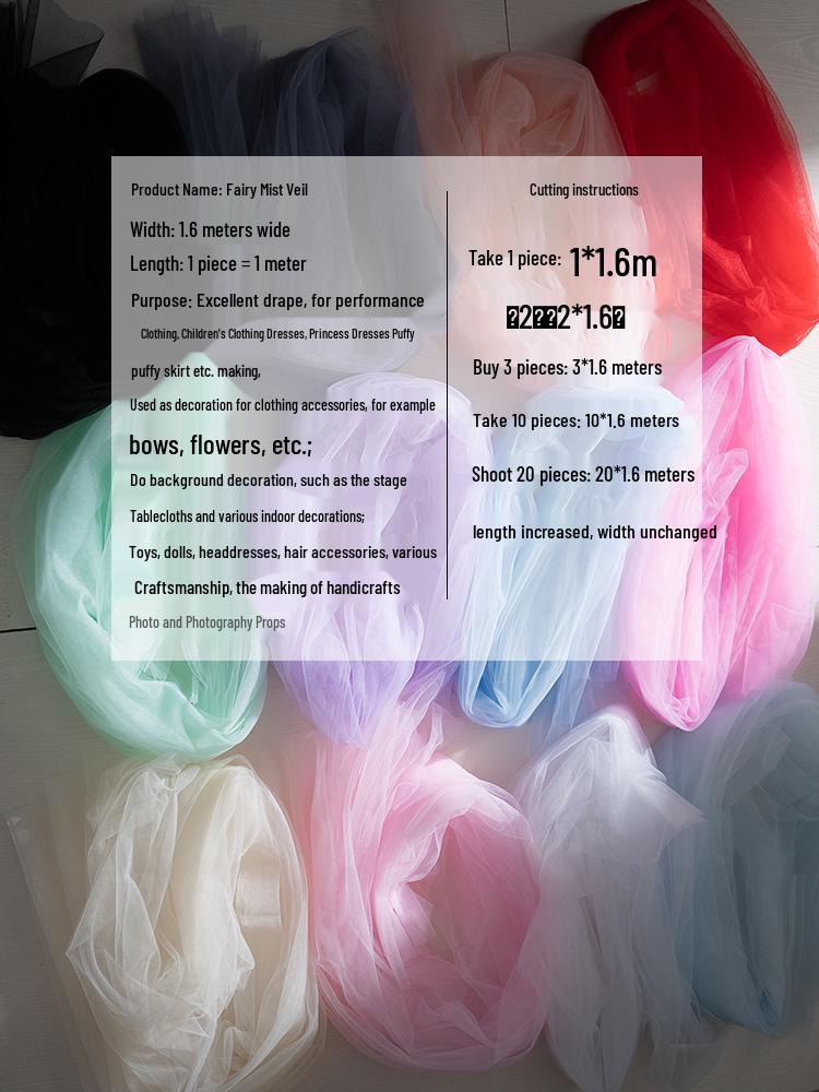 Fairy Mist Soft Tulle Fabric: Handmade Solid Color Lace Veil for Clothing DIY Projects