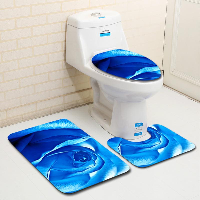 Rose Floor Mat Bathroom Mat Toilet Three-Piece Set