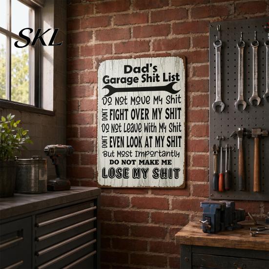 Funny Workshop Signs for Dad Garage Shit List, Tinplate Metal Sign, Man Cave Wall Decor Garage, Men Workshop, Home Bar, Retro Handyman Gift