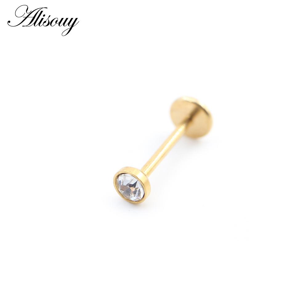 Alisouy 1PC безрезьбовой нержавеющей стали циркониевый анодированный лабрет губа гвоздик кольцо ухо козелок хрящ серьги пирсинг ювелирные изделия #1 0.8*6*2mm