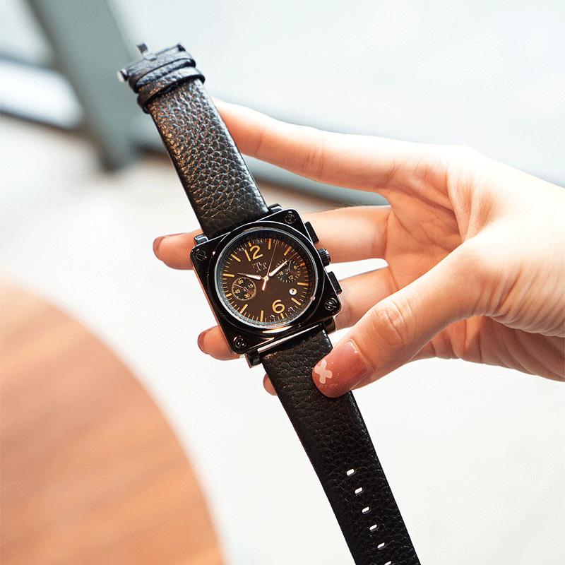 Square Fashion Trend Large Dial Calendar Waterproof Watch Female, Wind Pilot Army Men'S Watch