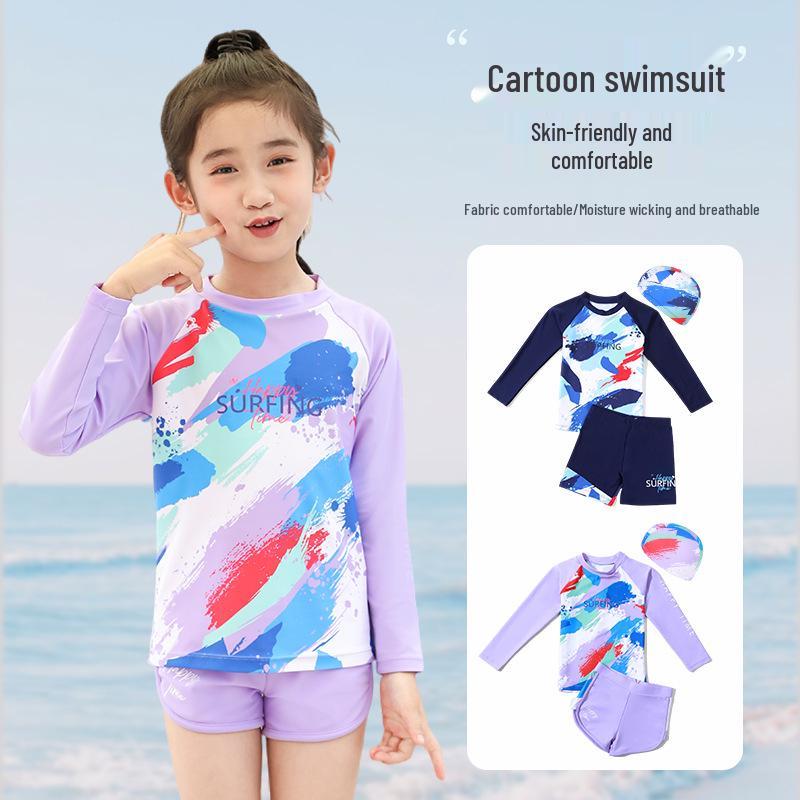 Boys' Two-Piece Swimsuit Set - 2025 Sun Protection Swimwear for Big Kids